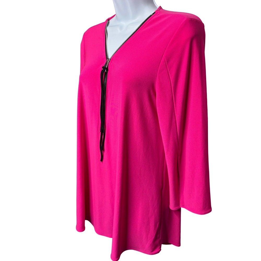 JOSEPH RIBKOFF Womens Pink Zip‎ Tunic Blouse Sz 8 Split Back Office-Casual Chic